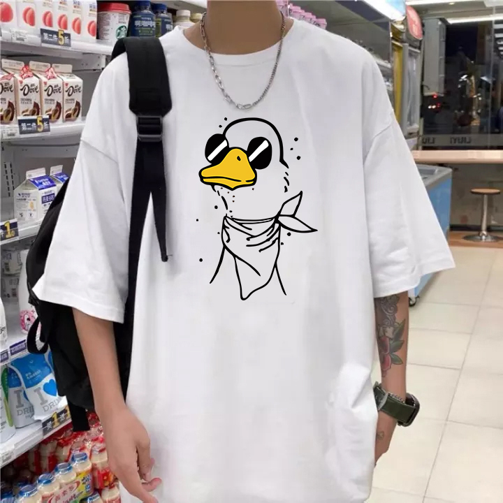 Áo thun unisex tay lỡ form rộng vịt đeo khăn áo nam nữ cá tính