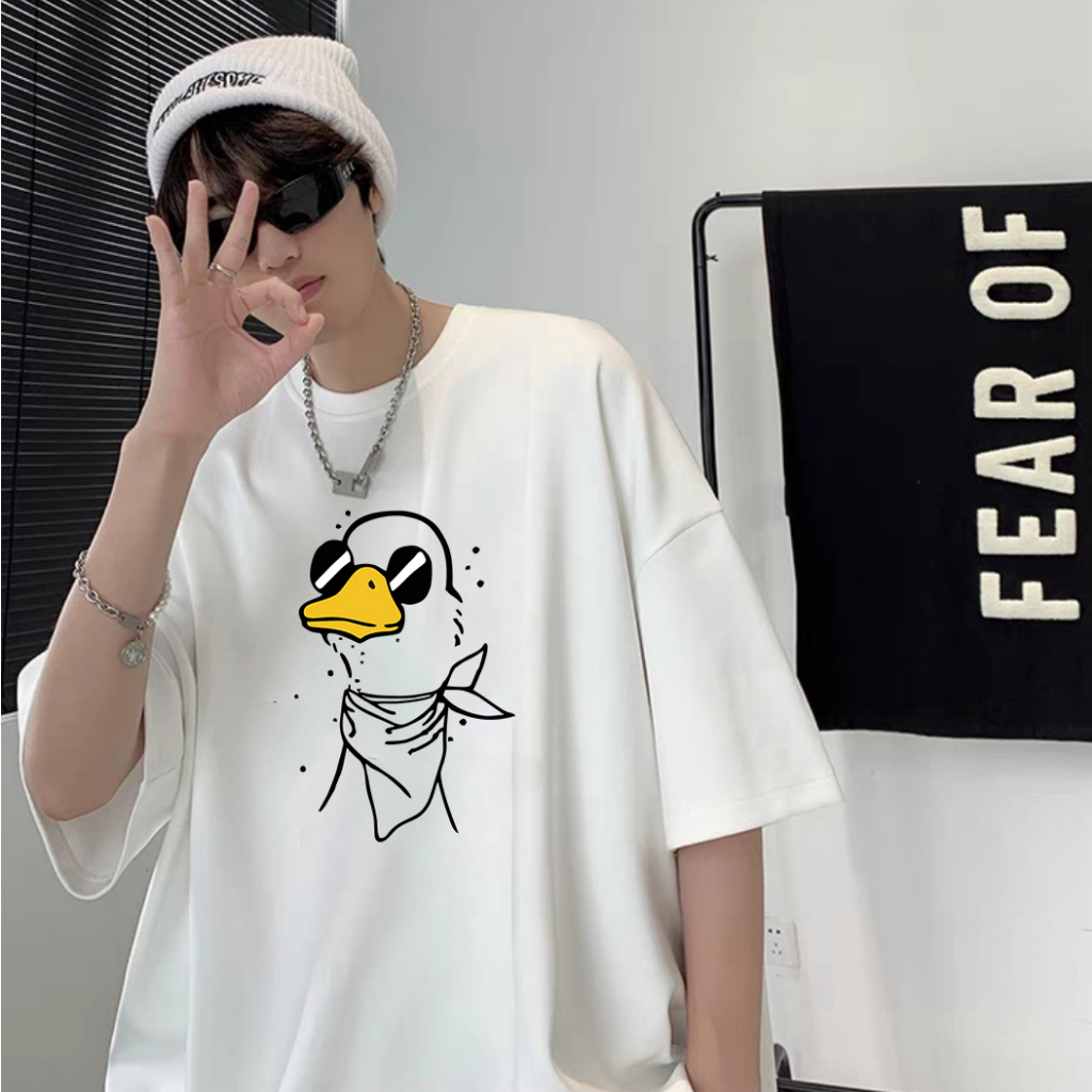 Áo thun unisex tay lỡ form rộng vịt đeo khăn áo nam nữ cá tính