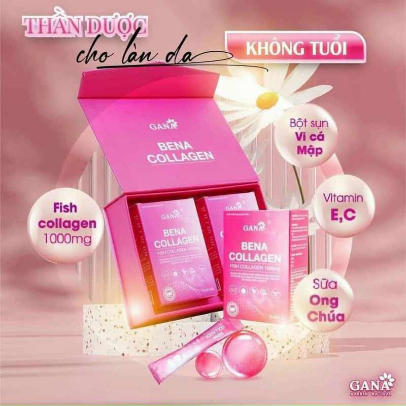 Bena collagen chính hãng hộp 30 gói hiệu quả cao đẹp da căng mịn chậm lão hoá da tăng cường đề kháng