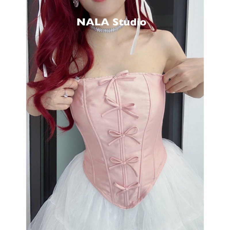 Áo corset dáng croptop dài cúp ngực thắt eo vải tafta Nala Studio