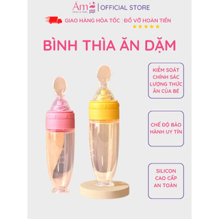 Bình thìa ăn dặm silicon dung tích 120ml an toàn cho bé ấm baby có vạch chia tiện lợi ấm gift decor