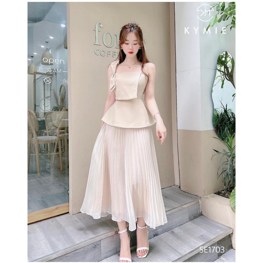 SET ÁO NUDE 2S NƠ VAI ĐÍNH ĐÁ + CHÂN VÁY MIDI DẬP LY 🌟 Một em sét siu xinh đây ạ. Xuống phố với em này thì còn gì bằng,