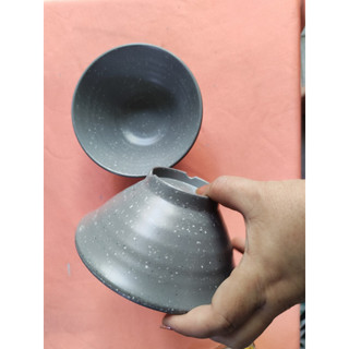 Tô nhựa melamine nhám xám đựng cơm bún phở, tô xoắn miện loe - Tox16/17/18 cm