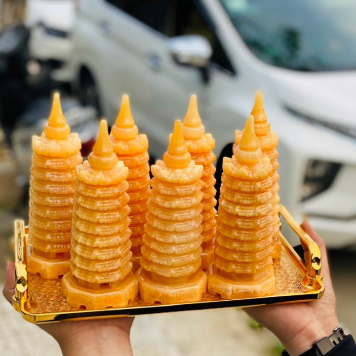 Tháp Văn Xương Đá Ngọc Hoàng Long Tháp Văn Xương đá serpetine xanh đậm liền khối - cao 15cm ~20 ~30cm