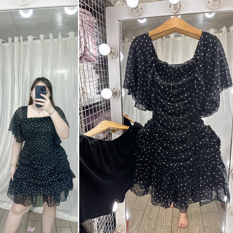 Đầm nhún voan tay loe