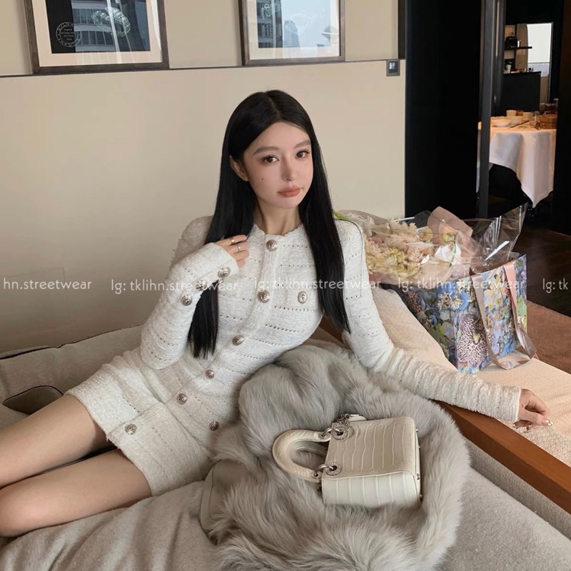 TKLIHN Váy dạ dài tay SANG CHẢNH phong cách JENNIE Blackpink HOT FASHIONITA 2023 Váy ôm body sang chảnh tiểu thư