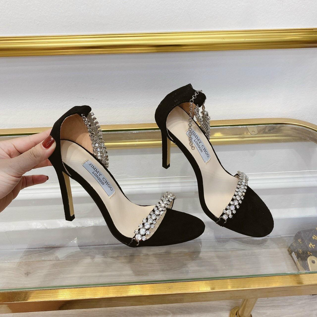 Sandal cao gót Jimmy Choo quai đá, gót nhọn cao 9cm