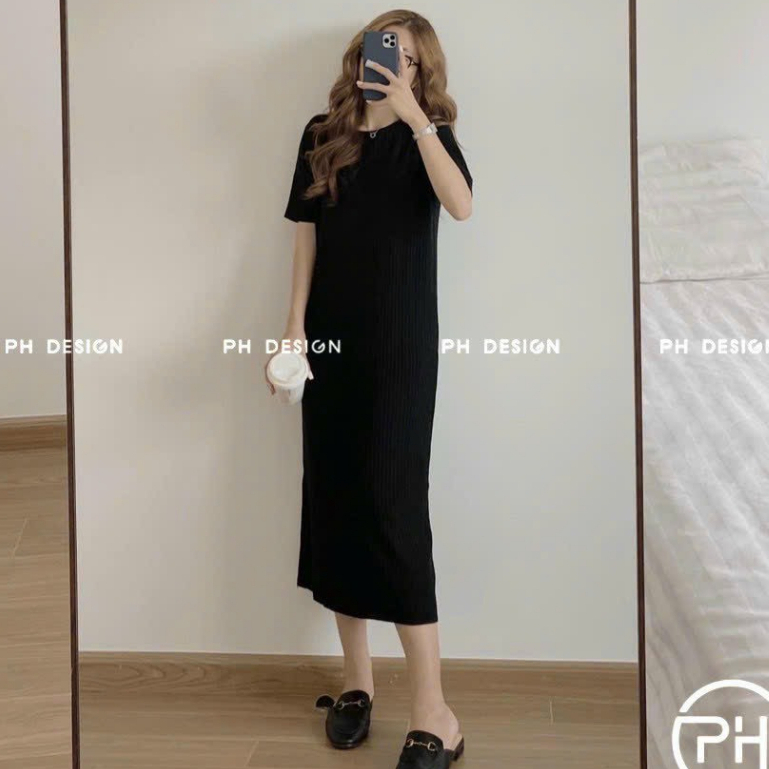 Váy Tăm Trơn Mặc Bầu Và Sau Sinh Cotton