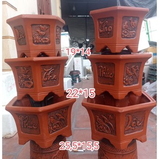 Bộ 3 chậu lục giác phúc lộc thọ Bát Tràng cao cấp