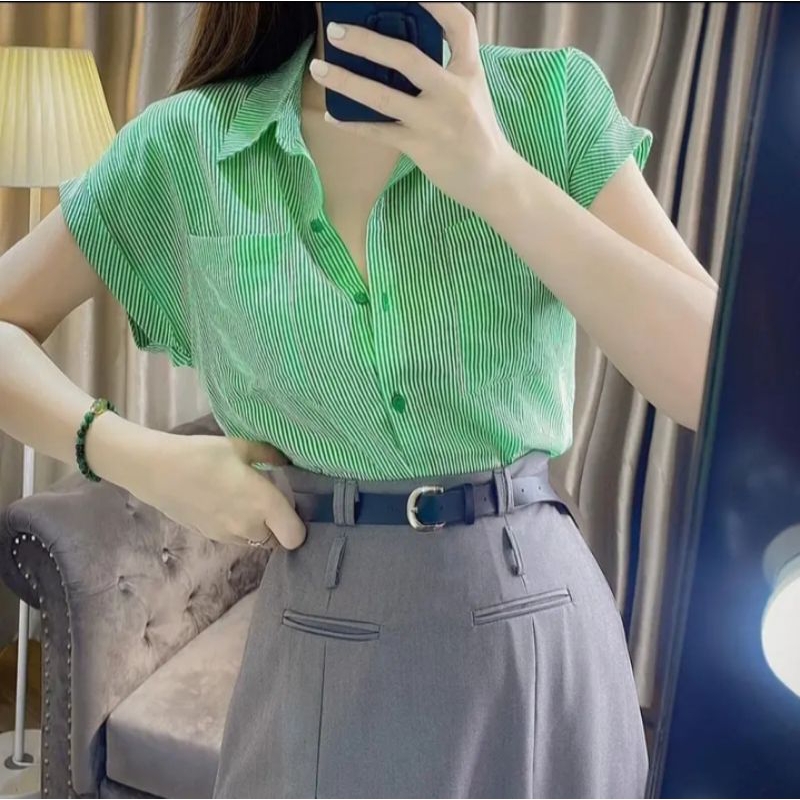 Áo sơ mi kẻ tay hến chất đũi nhăn cực nhẹ và mát, nhiều màu