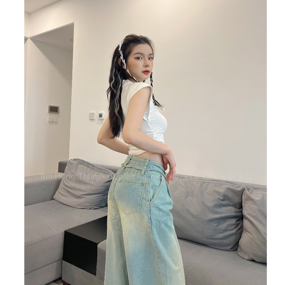 Jeans xanh nhiều dây