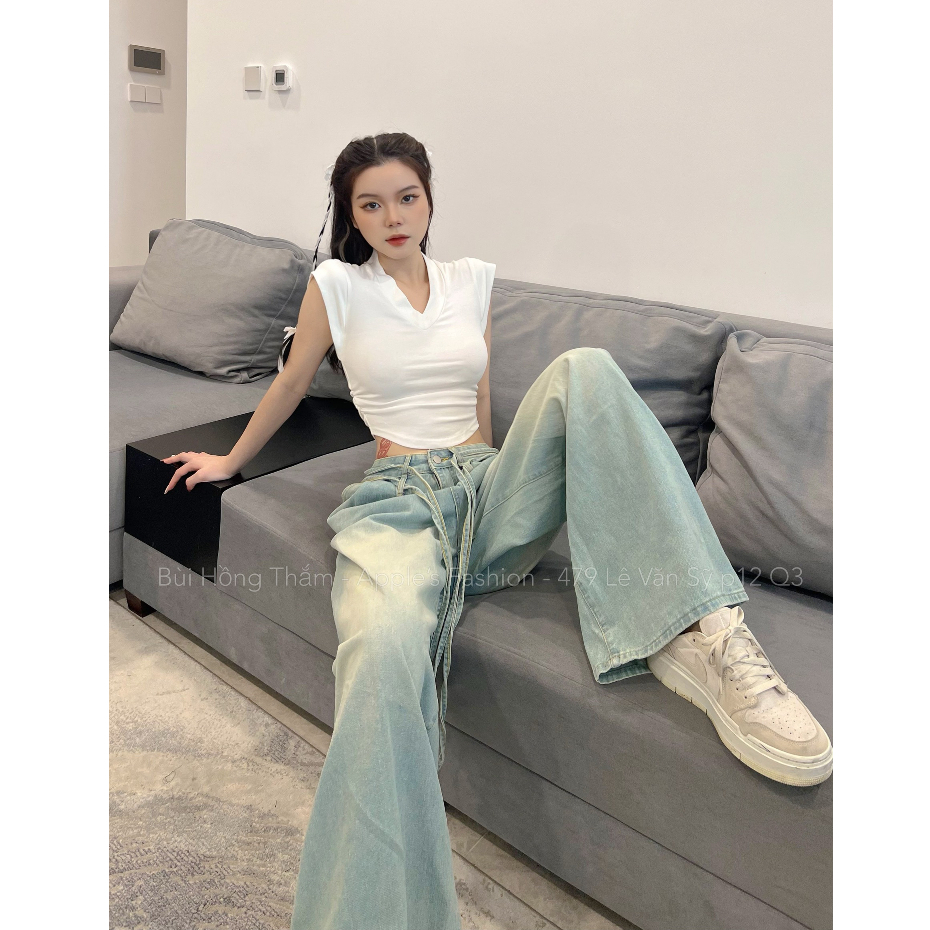 Jeans xanh nhiều dây