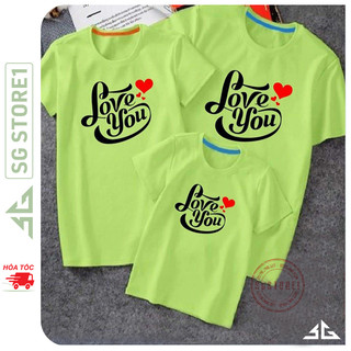 Áo thun đồng phục gia đình mẫu Love You màu xanh lá thun cotton mềm mịn GD291XL | SGSTORE1
