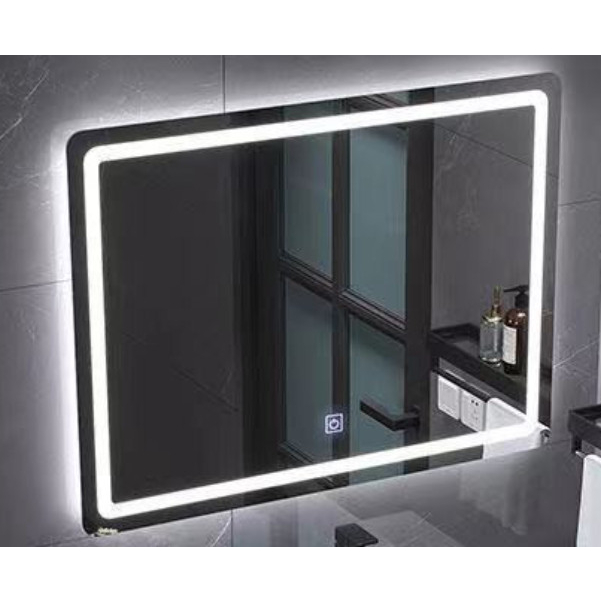 Combo bàn đá trắng + lavabo vuông trắng + gương led
