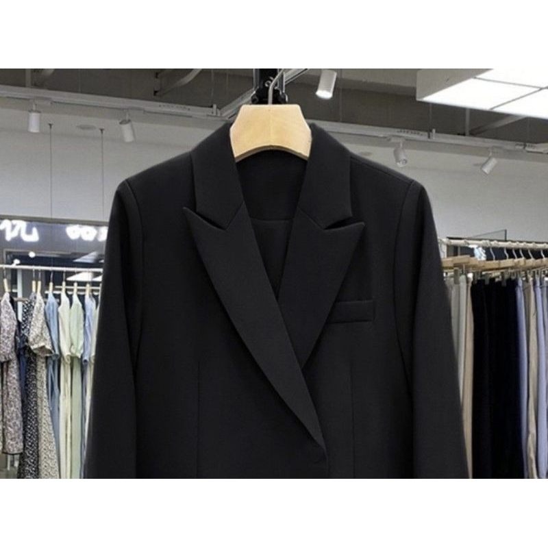 Áo Khoác Blazer Dáng Dài, Hàng 3 Lớp, Chất Liệu Hàn Chéo Cao Cấp