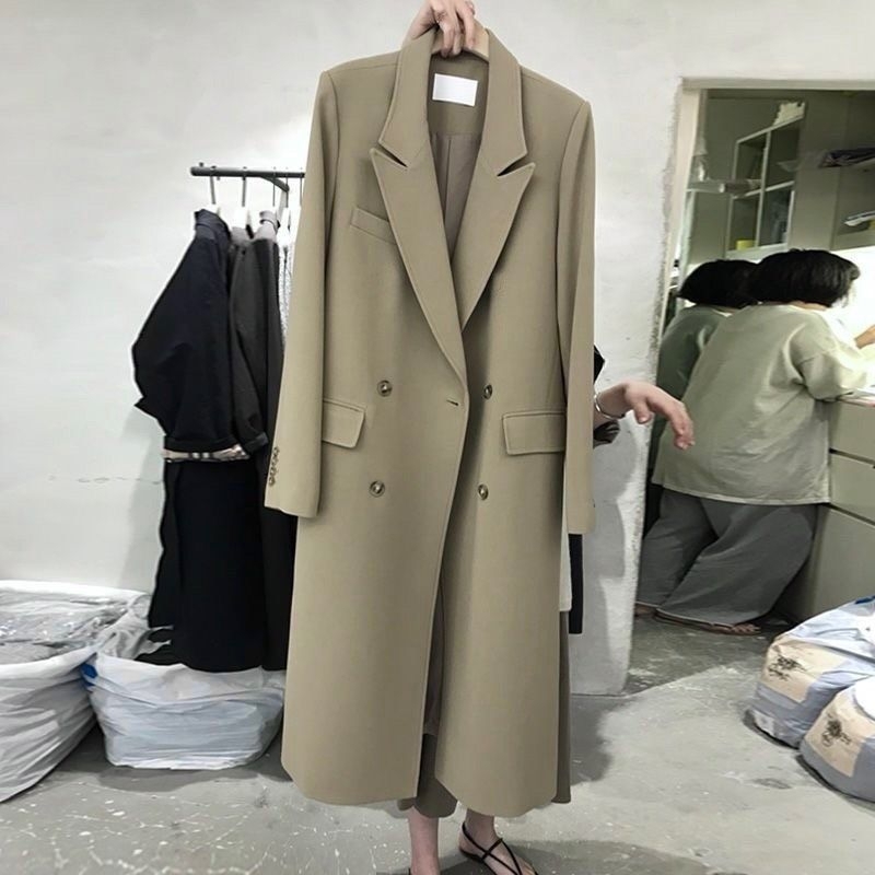 Áo Khoác Blazer Dáng Dài, Hàng 3 Lớp, Chất Liệu Hàn Chéo Cao Cấp