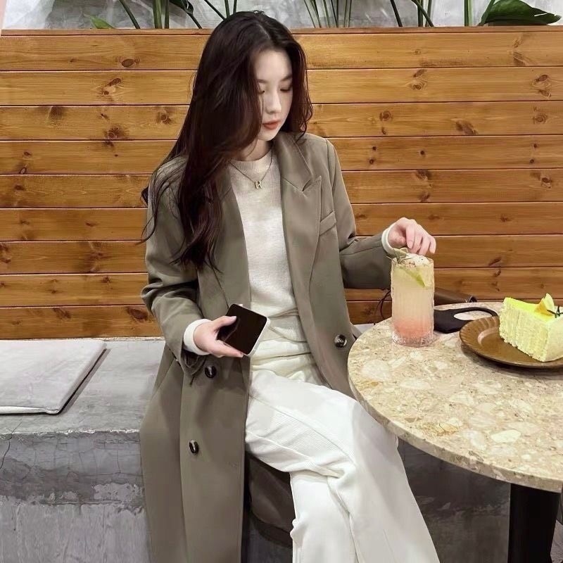 Áo Khoác Blazer Dáng Dài, Hàng 3 Lớp, Chất Liệu Hàn Chéo Cao Cấp