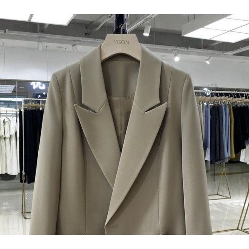 Áo Khoác Blazer Dáng Dài, Hàng 3 Lớp, Chất Liệu Hàn Chéo Cao Cấp