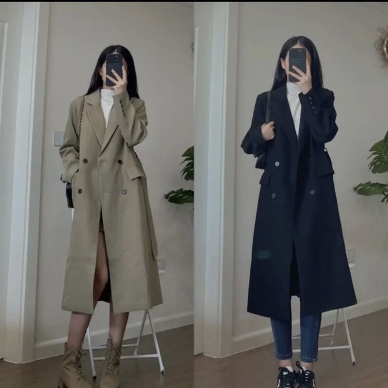 Áo Khoác Blazer Dáng Dài, Hàng 3 Lớp, Chất Liệu Hàn Chéo Cao Cấp