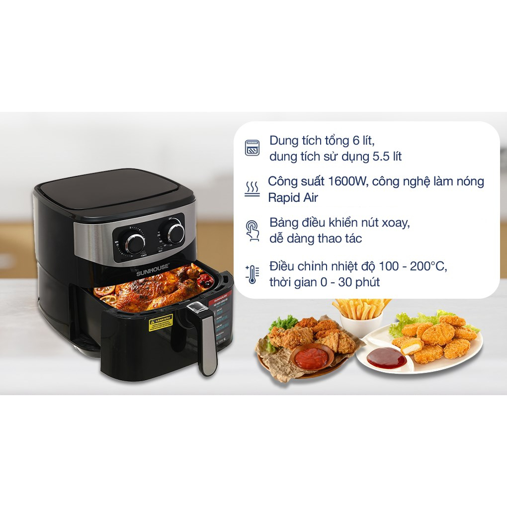 Nồi chiên không dầu 6L SUNHOUSE SHD4062