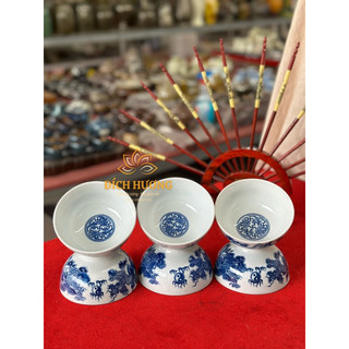 Bát Cơm Thờ, Chén Cúng Cơm Men Lam Gốm Sứ Bát Tràng Cao cấp