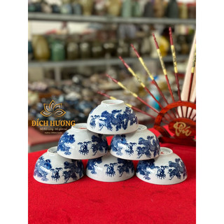 Bát Cơm Thờ, Chén Cúng Cơm Men Lam Gốm Sứ Bát Tràng Cao cấp
