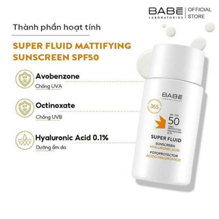 (Hàng công ty) Kem chống nắng BABE Super Fluid Sunscreen Hyaluronic Acid SPF 50+ phổ rộng dưỡng ẩm