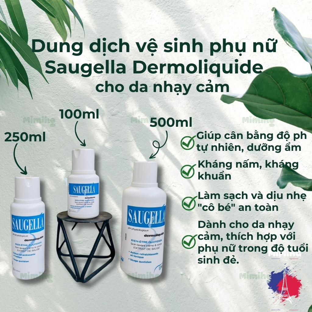 Dung dịch vệ sinh phụ nữ Saugella Dermoliquide (xanh da trời) dành cho da nhạy cảm, làm sạch một cách an toàn_MiMi HG