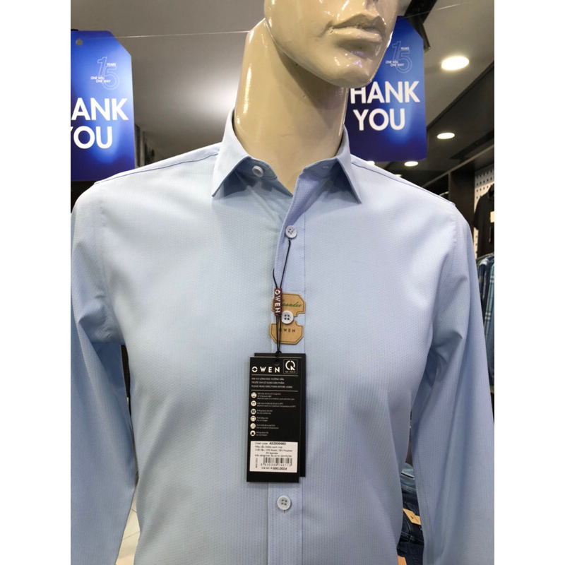 Áo sơ mi owen dài tay màu dobby xanh nhạt slim fit vải sồi AS230048D