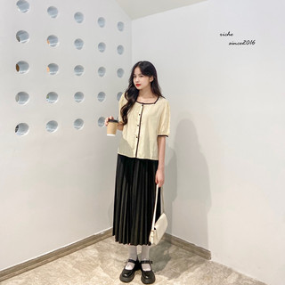 Chân váy dài cạp chun xếp ly màu đen - freesize