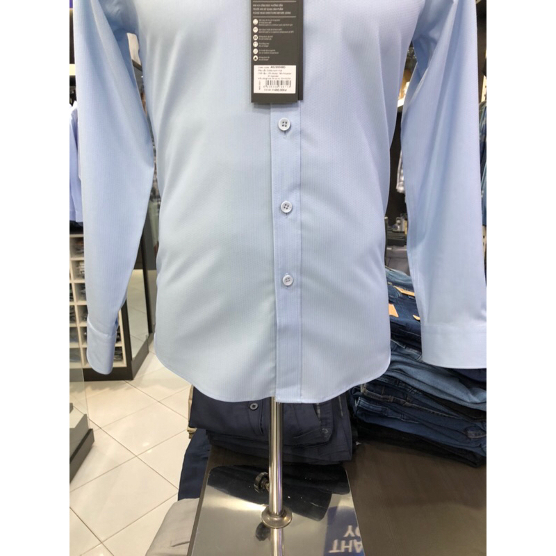 Áo sơ mi owen dài tay màu dobby xanh nhạt slim fit vải sồi AS230048D