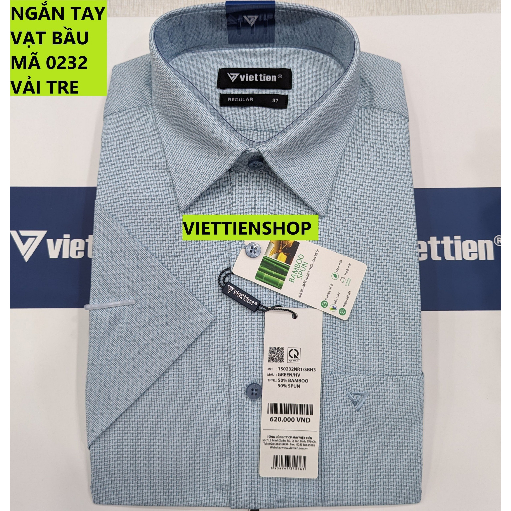 (0232 HVS) ÁO SƠ MI VIỆT TIẾN NGẮN TAY VẢI TRE HOA VẮN