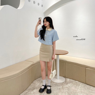 Chân váy ngắn xẻ màu be