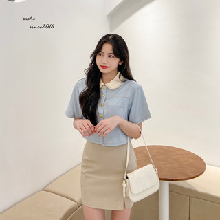 Chân váy ngắn xẻ màu be
