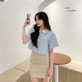 Chân váy ngắn xẻ màu be