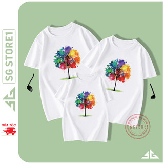 Áo đồng phục gia đình 3/4/5 người đồ đôi mẹ và bé thun cotton mềm mịn màu trắng GD328T | SGSTORE1
