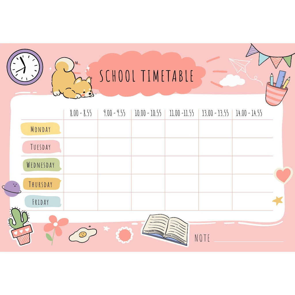 Thời Khóa Biểu mẫu in sẵn, đẹp, cute A5, A4 tiện lợi cho các bé