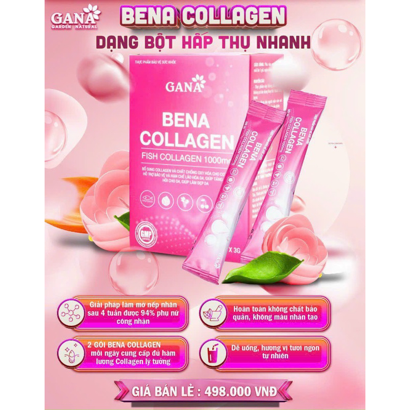 Bena collagen chính hãng hộp 30 gói hiệu quả cao đẹp da căng mịn chậm lão hoá da tăng cường đề kháng