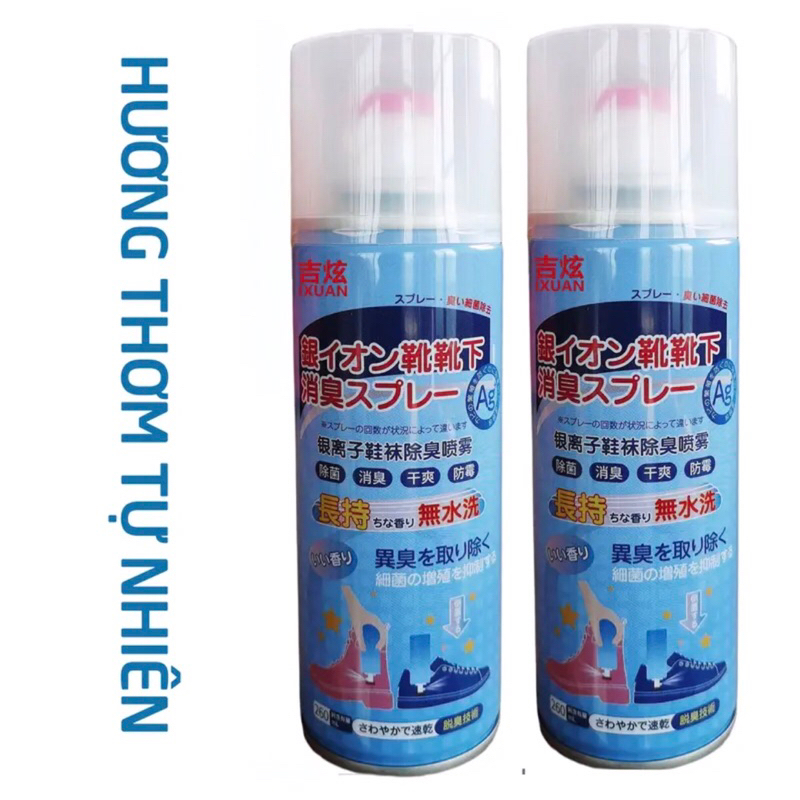 Chai xịt khử mùi hôi giày dép công nghệ nano bạc Ag+ Shoes 2h 1 lọ 260ml, bình làm thơm tủ để giầy, quần áo, tất chân