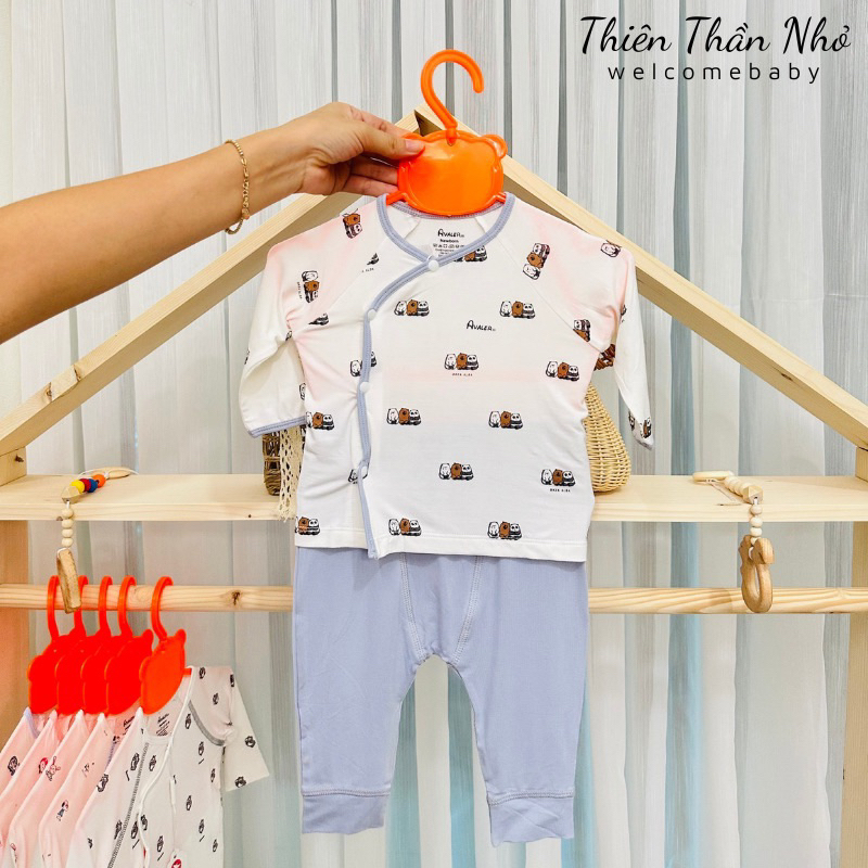 Bộ Avaler dài tay sơ sinh sợi tre cao cấp cài chéo bé trai bé gái chính hãng Mẹ Sâu Kiu DTSS001