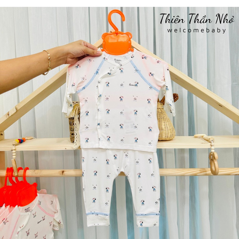 Bộ Avaler dài tay sơ sinh sợi tre cao cấp cài chéo bé trai bé gái chính hãng Mẹ Sâu Kiu DTSS001