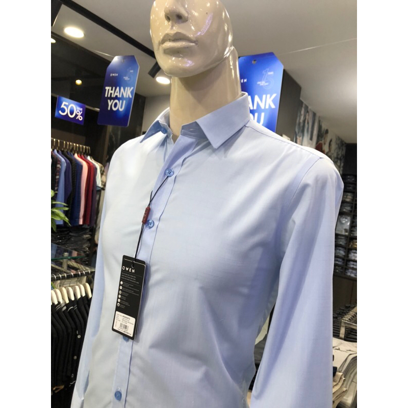 Áo sơ mi owen dài tay màu slub xanh nhạt slim fit vải sợi tre AS230227D
