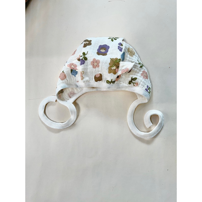 Mũ Bonnet chất liệu xô muslin hoạ tiết xinh xắn cho bé
