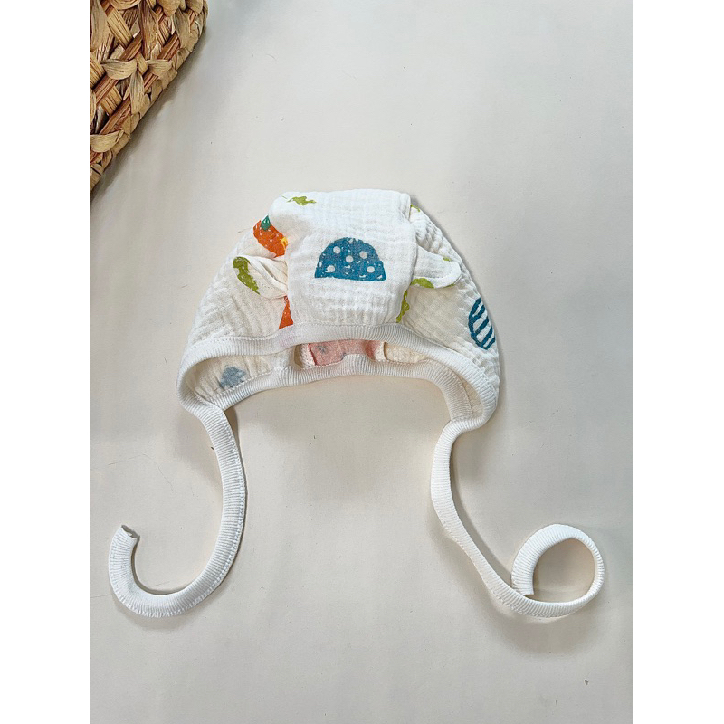 Mũ Bonnet chất liệu xô muslin hoạ tiết xinh xắn cho bé