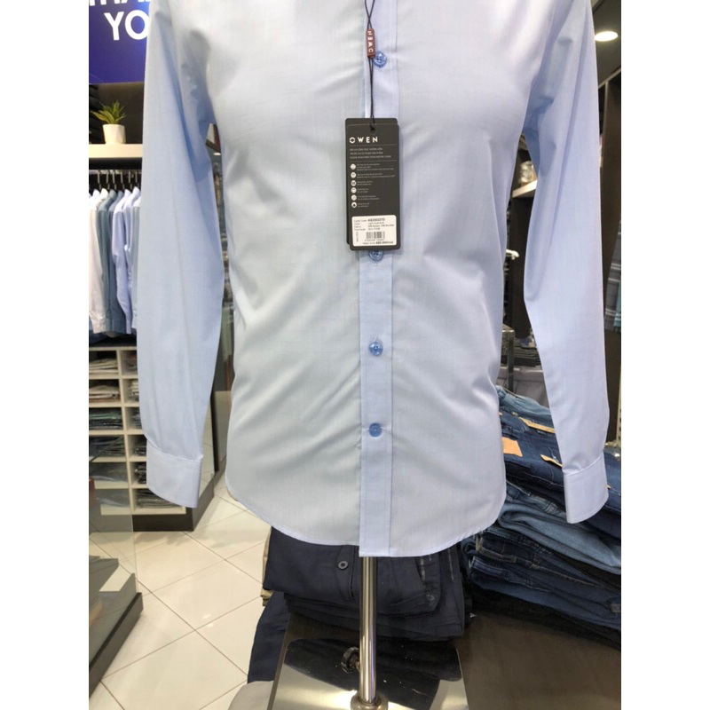 Áo sơ mi owen dài tay màu slub xanh nhạt slim fit vải sợi tre AS230227D