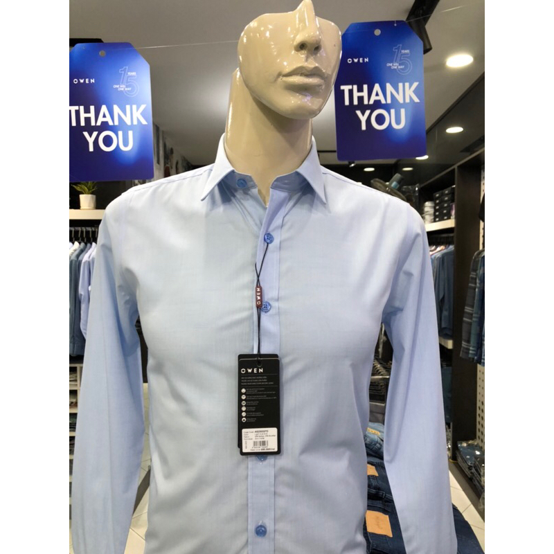 Áo sơ mi owen dài tay màu slub xanh nhạt slim fit vải sợi tre AS230227D