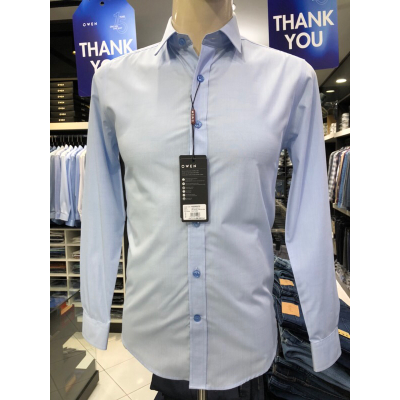 Áo sơ mi owen dài tay màu slub xanh nhạt slim fit vải sợi tre AS230227D