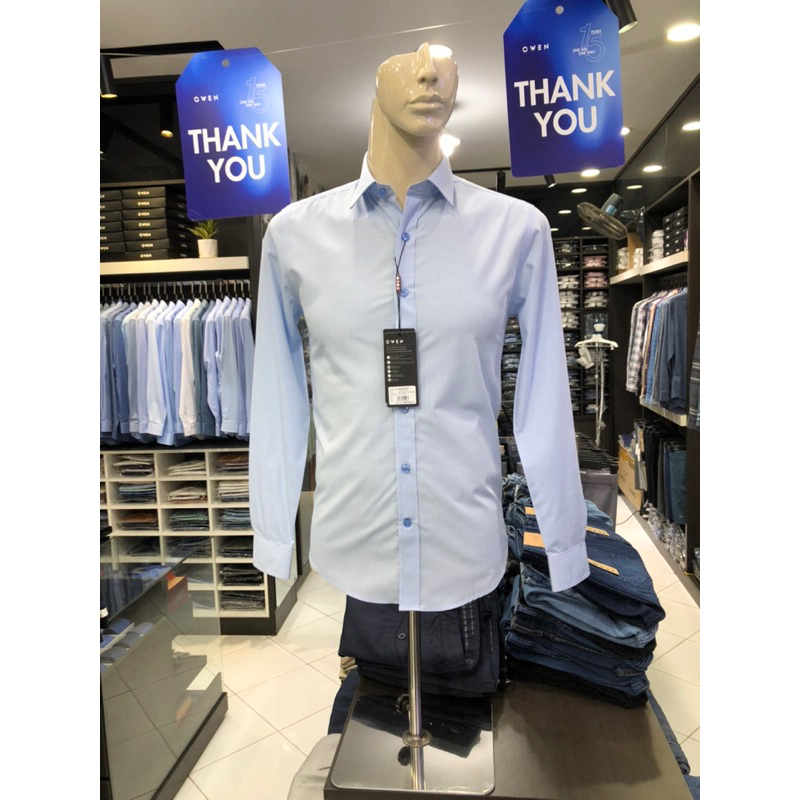 Áo sơ mi owen dài tay màu slub xanh nhạt slim fit vải sợi tre AS230227D