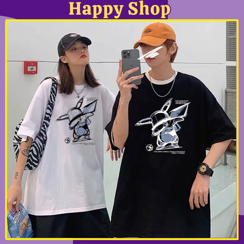 Áo thun nam nữ cổ tròn PIKACHU-DAB - áo phông tay lỡ unisex, form rộng dành cho các cặp đôi, bạn thân và gia đình