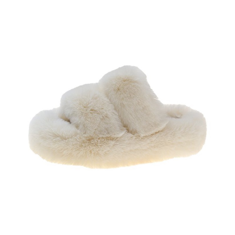 Dép bông quai ngang phủ lông dày đế cao 4cm